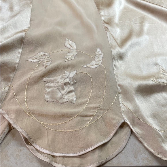 La Perla Made in Italy Long Gold Silk Slip Gown Lace & Floral Embroidery Dress M - Picture 11 of 13